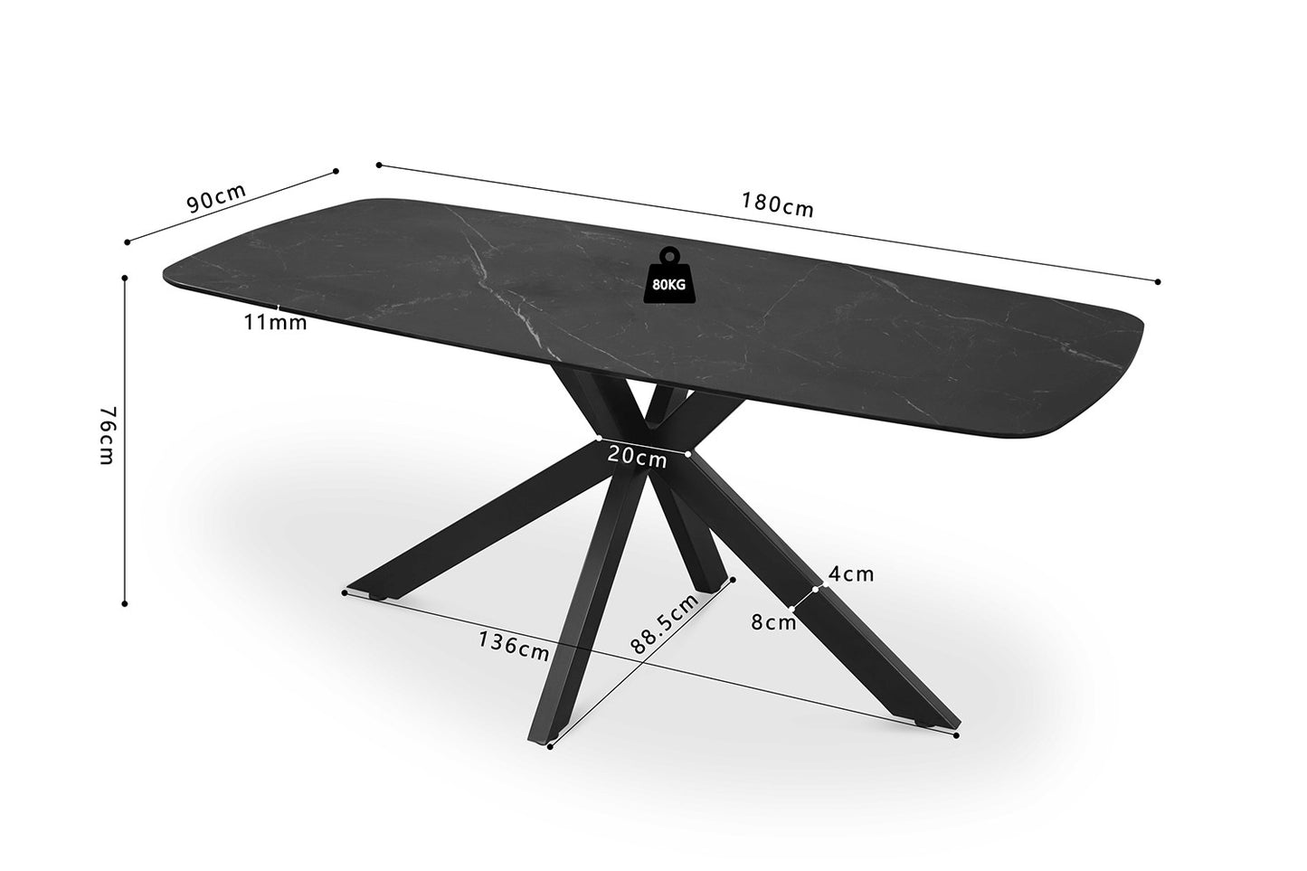 Tafel 'Apollo' 180 cm Deens Ovaal Steen Zwart