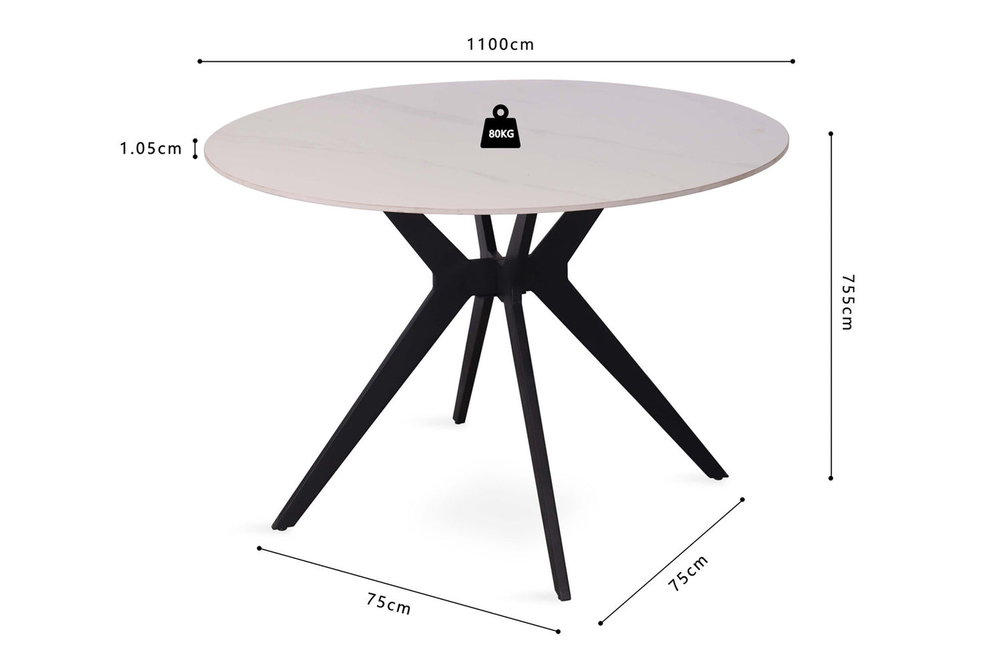 Tafel 'Apollo' 110 cm Rond Glanzend Steen Snow Wit