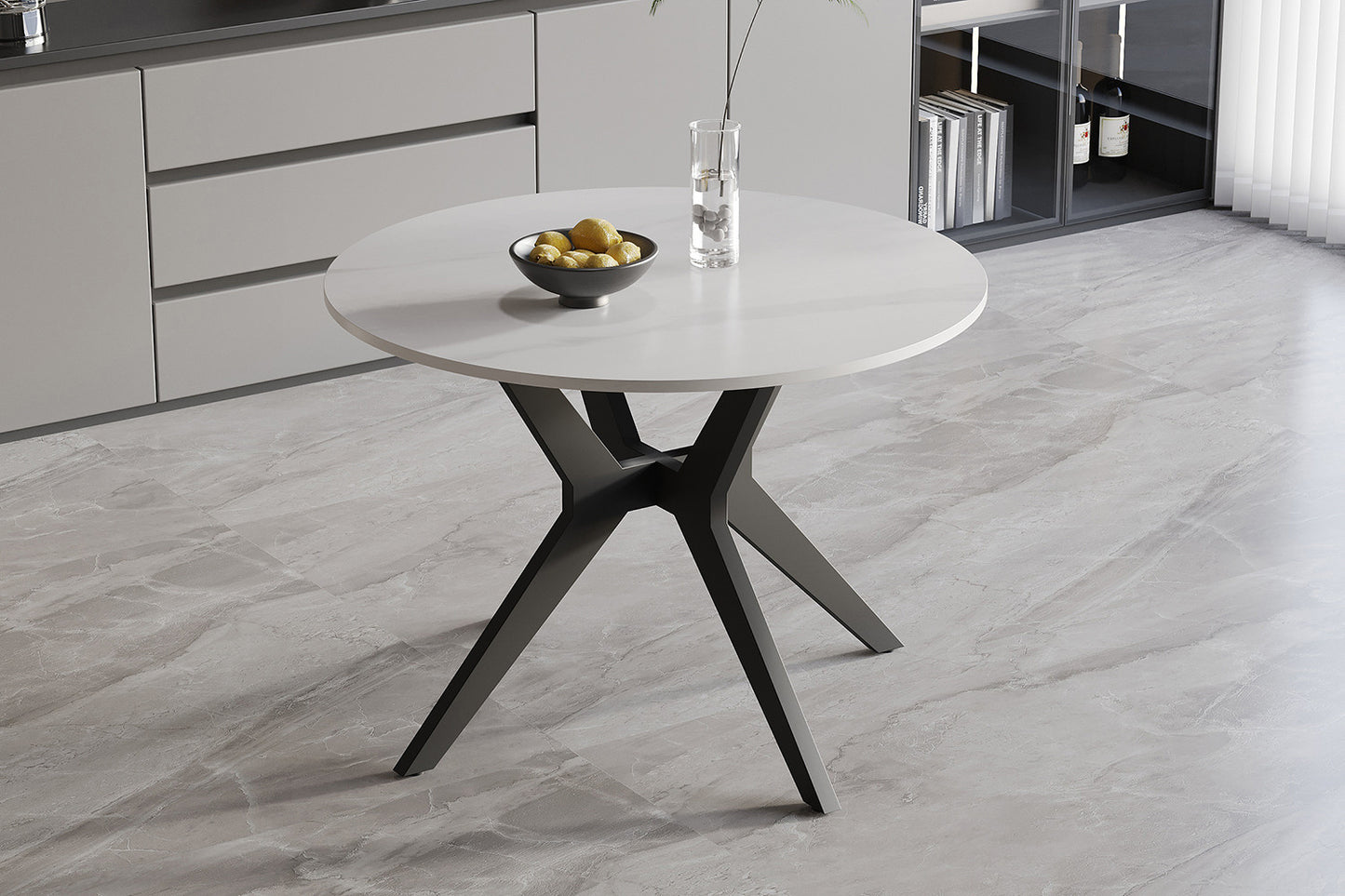 Tafel 'Apollo' 110 cm Rond Glanzend Steen Snow Wit