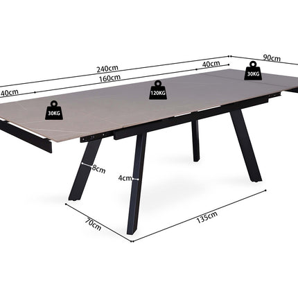 Uitschuifbare tafel 'Hera' 160-240 cm Rechthoekig Steen Grijs
