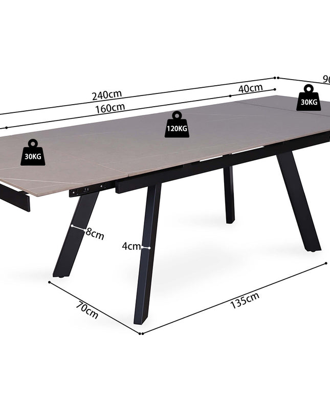 Uitschuifbare tafel 'Hera' 160-240 cm Rechthoekig Steen Grijs
