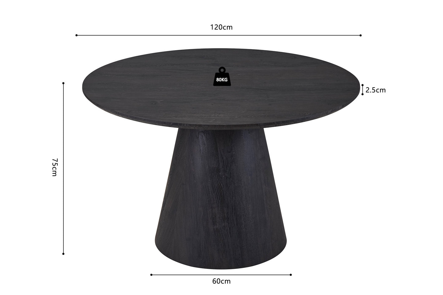 Tafel 'Miklos' 120 cm Rond Decor Donkerbruin