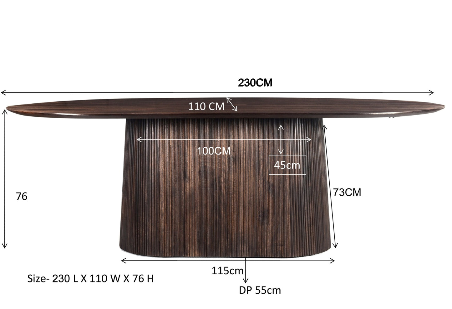 Salvator Walnut - Eettafel Ovaal 200cm/230cm